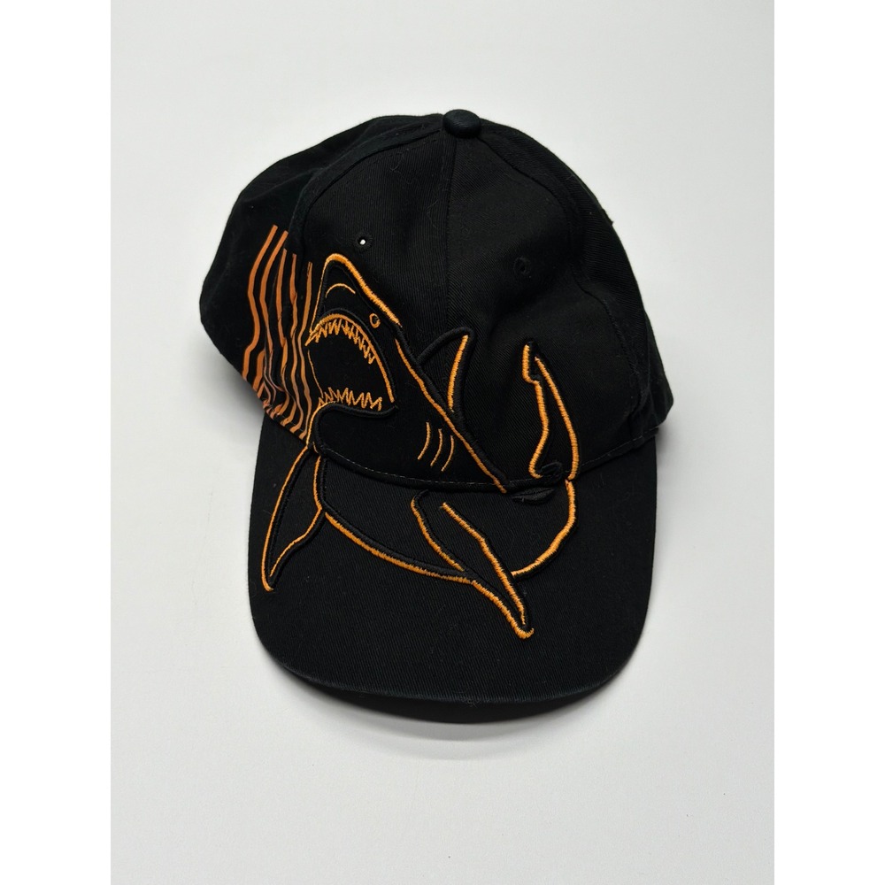 SeaWorld Shark Baseball Cap‎ Black Orange Embroidered Youth Hat Adjustable Strap